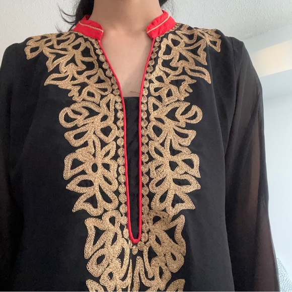 Black tunic top with gold threaded detailing - Picture 4 of 7